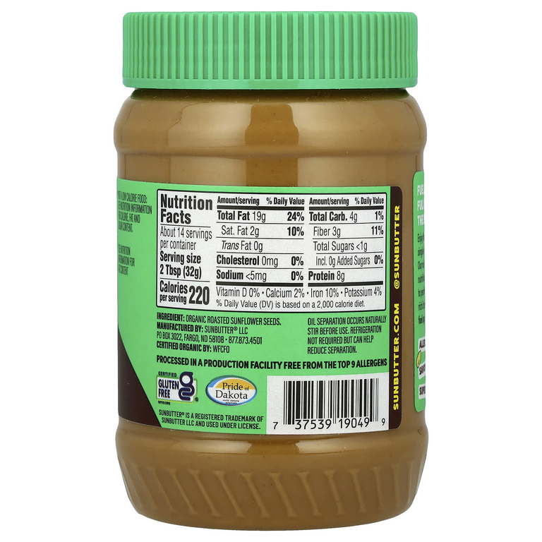 SunButter, Органическое подсолнечное масло, 454 г (16 унций)