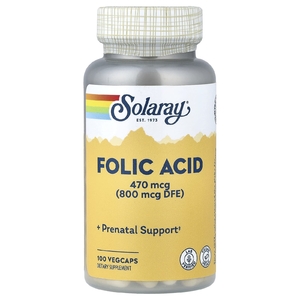 Solaray, фолиевая кислота, 470 мкг (800 мкг пищевого фолатного эквивалента), 100 растительных капсул