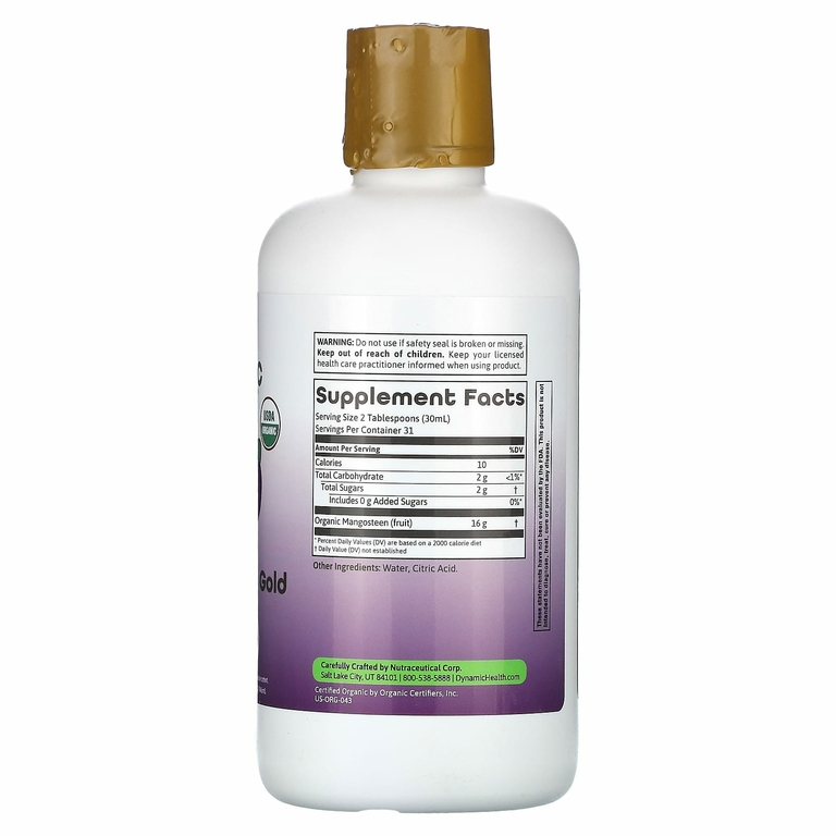 Dynamic Health, Mangosteen Gold, сертифицированный органический 100% сок мангостана, 946 мл (32 жидк. унции)