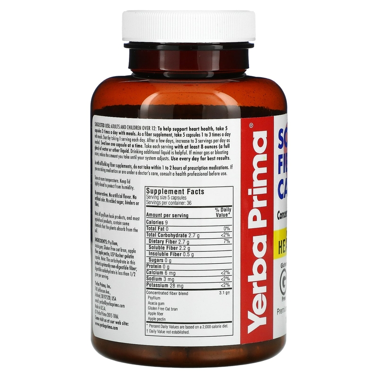 Yerba Prima, капсулы с растворимой клетчаткой, 180 капсул