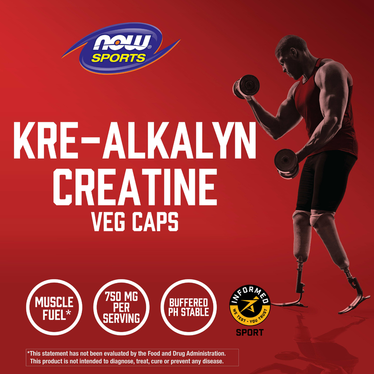 NOW Foods, Sports, Kre-Alkalyn креатин, 1500 мг, 240 растительных капсул (750 мг в 1 капсуле)