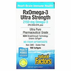Natural Factors, RxOmega-3, омега-3 повышенной силы действия, 2150 мг, 150 капсул (1075 мг в 1 капсуле)