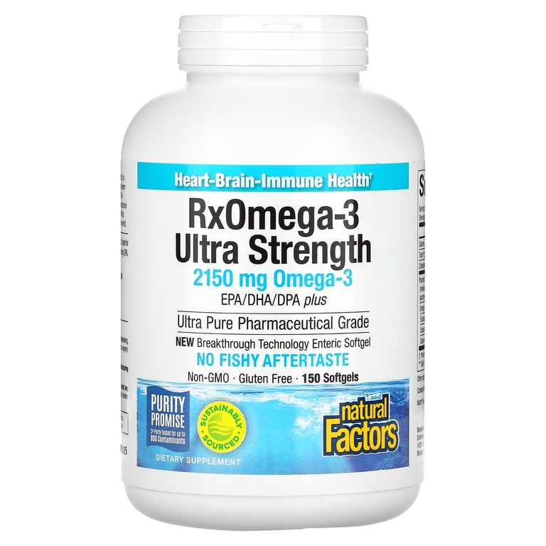 Natural Factors, RxOmega-3, омега-3 повышенной силы действия, 2150 мг, 150 капсул (1075 мг в 1 капсуле)