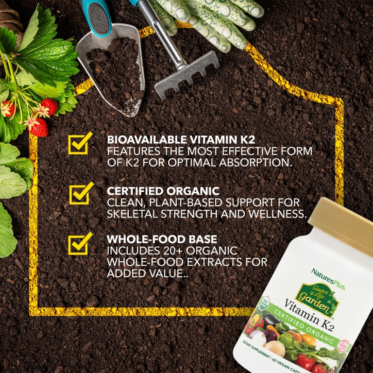 NaturesPlus, витамин K2, 60 веганских капсул