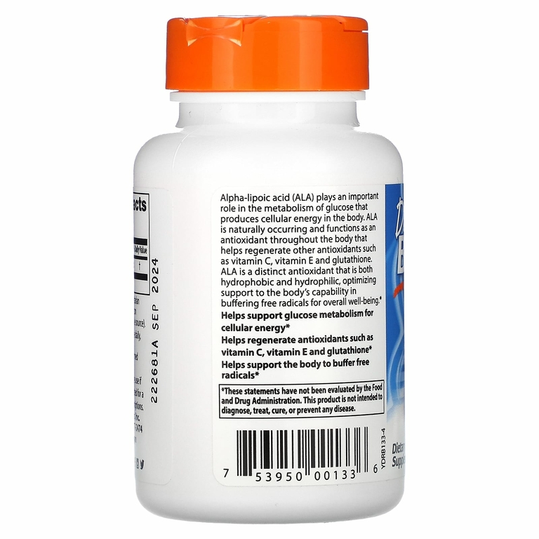 Doctor's Best, альфа-липоевая кислота 600, 600 мг, 60 растительных капсул