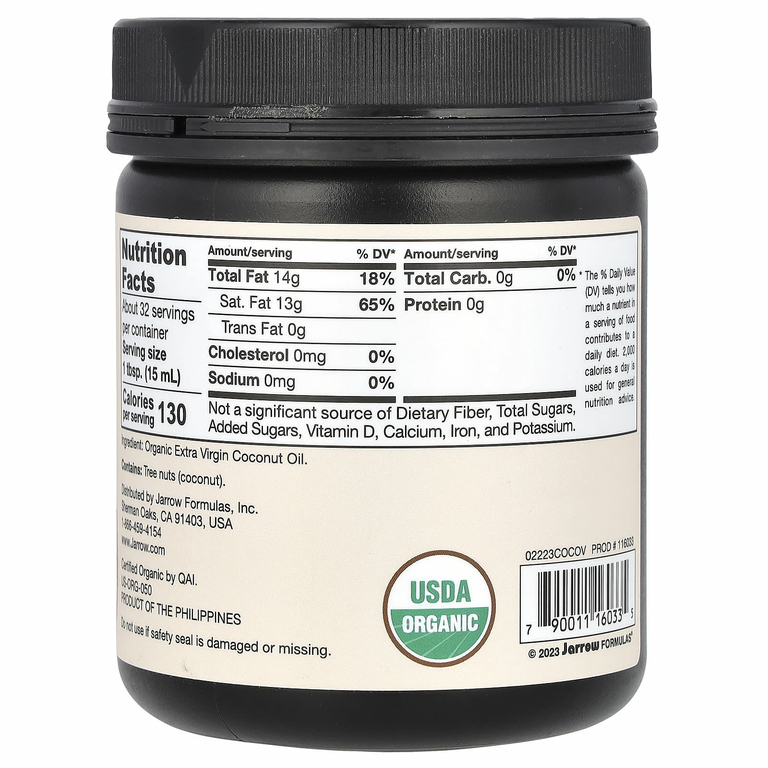 Jarrow Formulas, органическое кокосовое масло холодного отжима, отжатое шнековым прессом, 473 мл (16 жидк. унций)