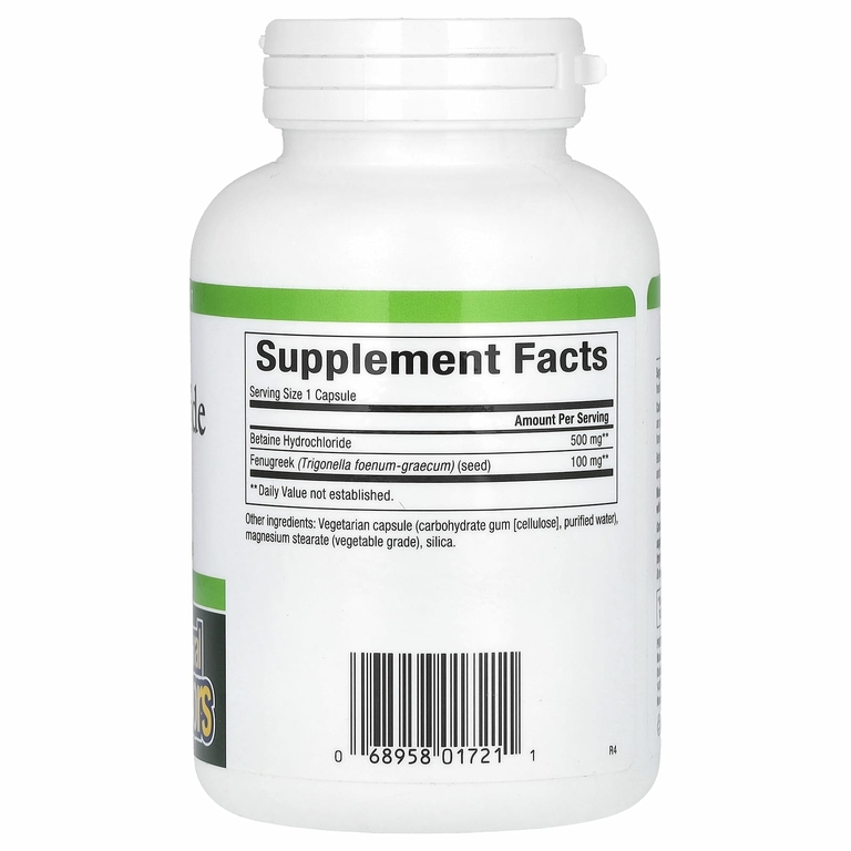 Natural Factors, бетаина гидрохлорид с пажитником, 500 мг, 180 вегетарианских капсул