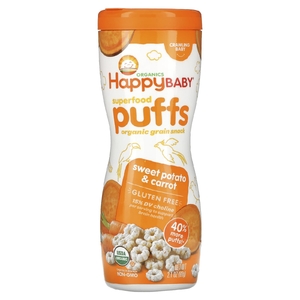 Happy Family Organics, Колечки из суперпродуктов, органическая злаковая закуска, сладкий картофель и морковь, 60 г (2,1 унции)