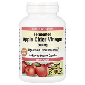 Natural Factors, ферментированный яблочный уксус, 500 мг, 180 капсул, которые легко глотать