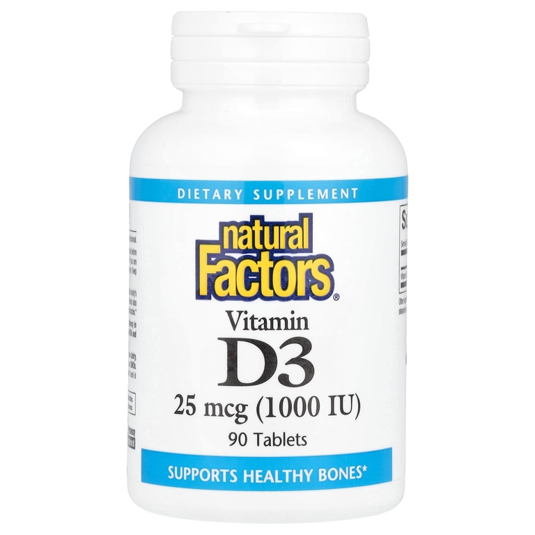 Natural Factors, витамин D3, 25 мкг (1000 МЕ), 90 таблеток
