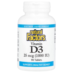 Natural Factors, витамин D3, 25 мкг (1000 МЕ), 90 таблеток
