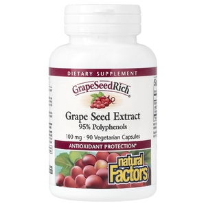 Natural Factors, экстракт виноградных косточек GrapeSeedRich®, 100 мг, 90 вегетарианских капсул