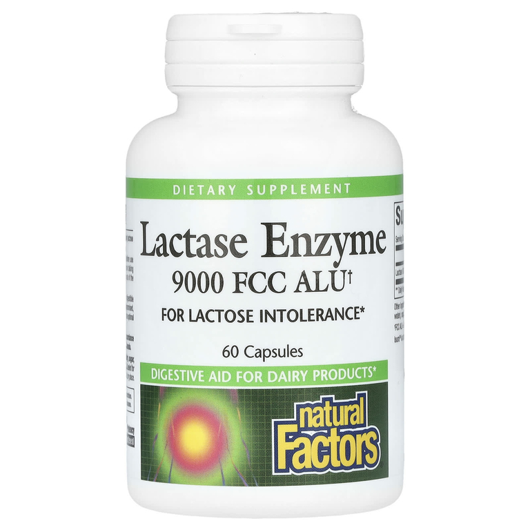 Natural Factors, фермент лактаза, 9000 FCC ALU, 60 капсул