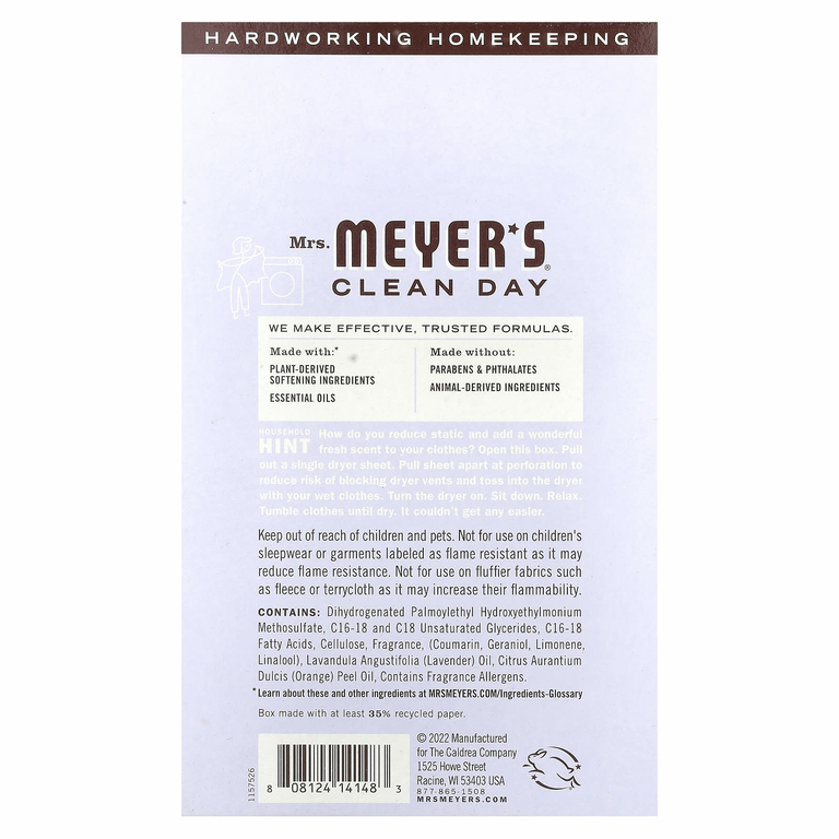 Mrs. Meyers Clean Day, салфетки для сушки волос, лаванда, 80 шт.