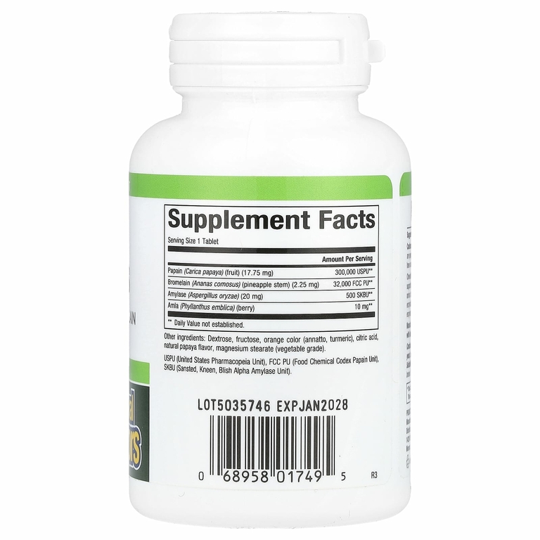 Natural Factors, ферменты папайи с амилазой и бромелаином, 120 жевательных таблеток