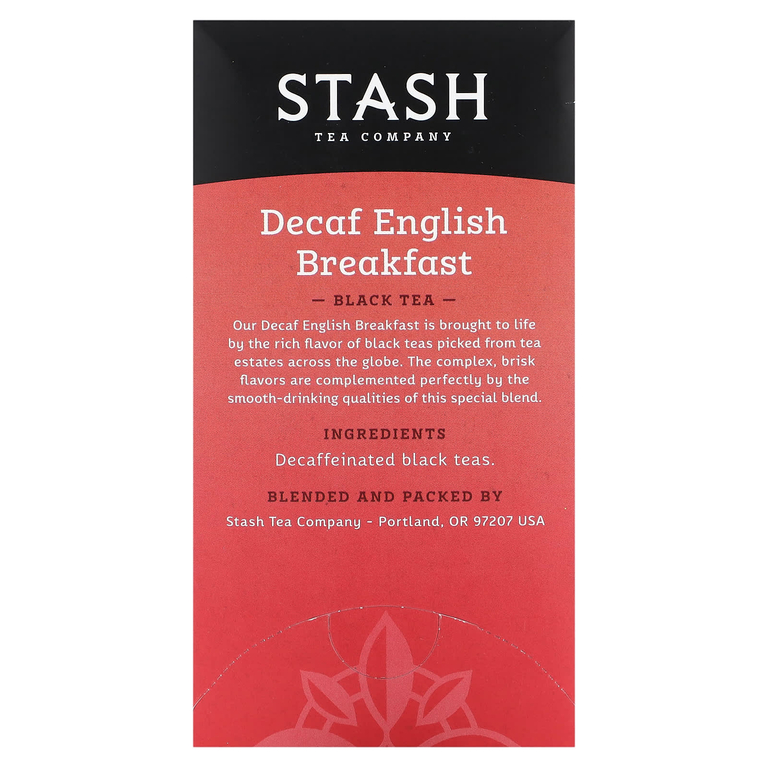Stash Tea, Черный чай, без кофеина, английский завтрак, 18 чайных пакетиков, 36 г (1,2 унции)
