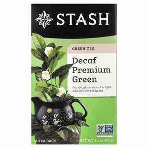 Stash Tea, зеленый чай, премиальный зеленый чай без кофеина, 18 чайных пакетиков, 33 г (1,1 унции)