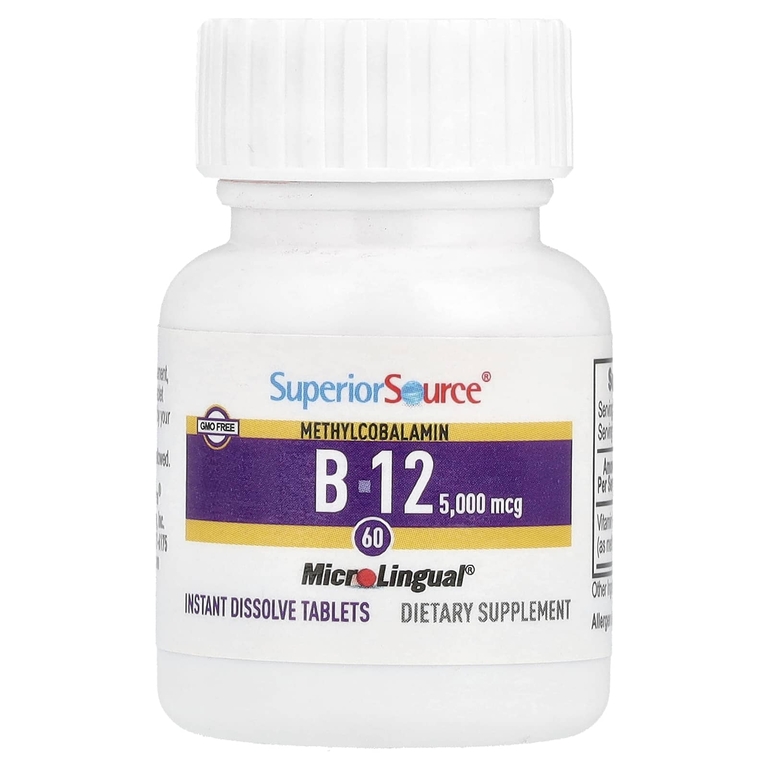 Superior Source, метилкобаламин B12, 5000 мкг, 60 быстрорастворимых таблеток MicroLingual