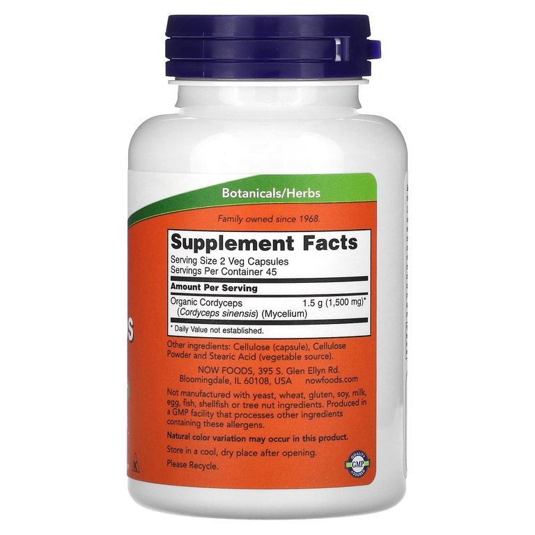 NOW Foods, кордицепс, 750 мг, 90 растительных капсул