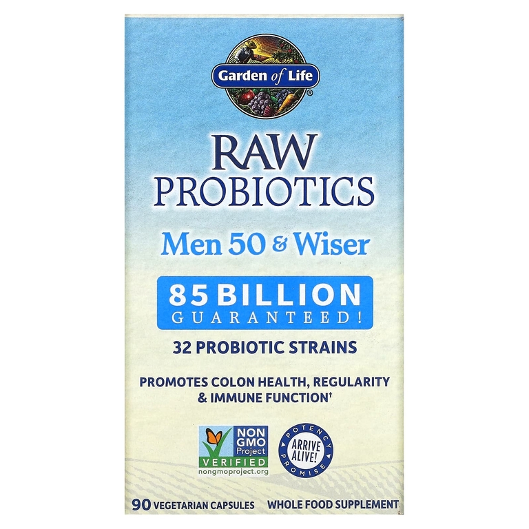Garden of Life, RAW Probiotics, витамины для мужчин от 50 лет, 85 млрд, 90 вегетарианских капсул (28,33 млн живых культур в 1 капсуле)