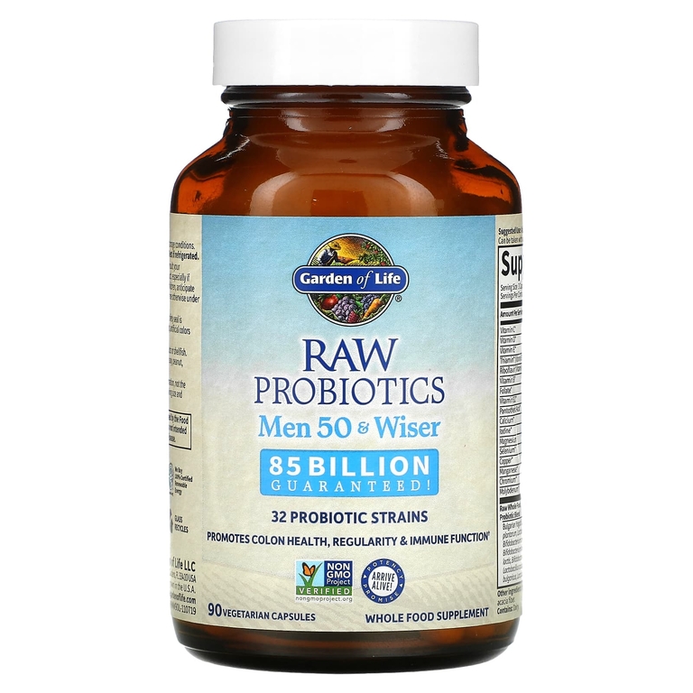 Garden of Life, RAW Probiotics, витамины для мужчин от 50 лет, 85 млрд, 90 вегетарианских капсул (28,33 млн живых культур в 1 капсуле)