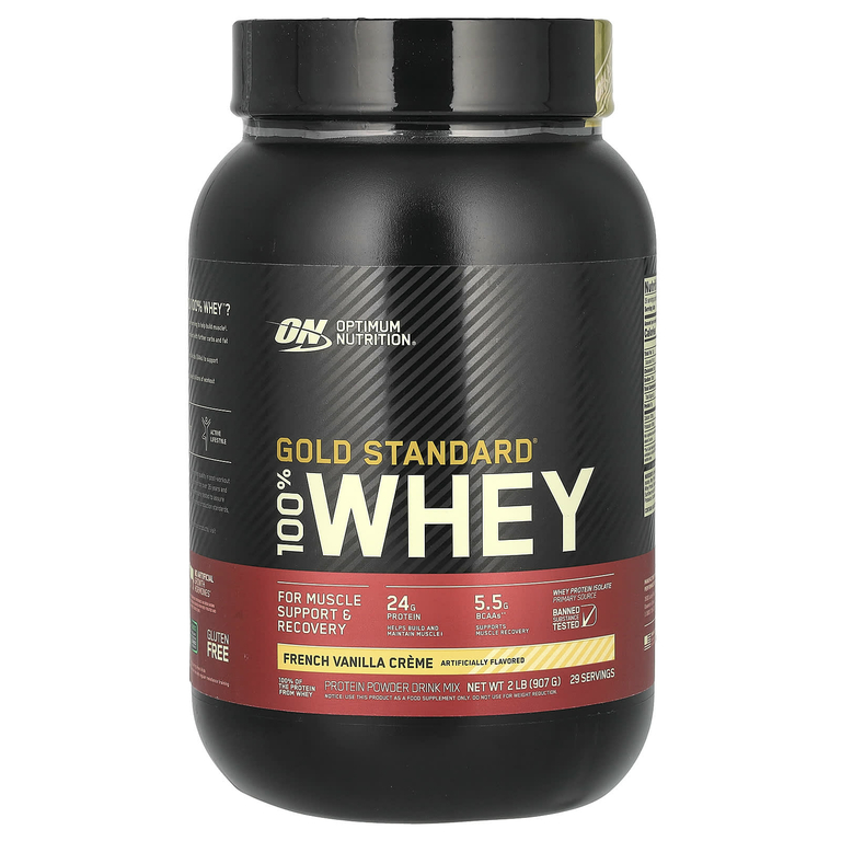 Optimum Nutrition, Gold Standard 100% Whey, сыворотка, французский ванильный крем, 907 г (2 фунта)