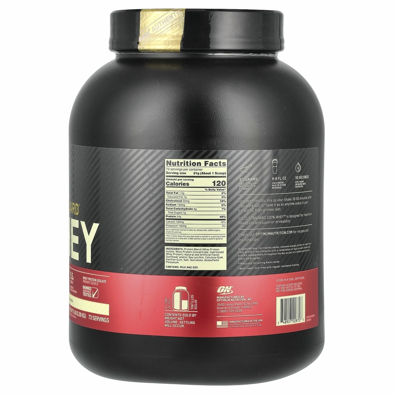 Optimum Nutrition, Gold Standard 100% Whey, сывороточный протеин, со вкусом ванильного мороженого, 2,26 кг (5 фунтов)