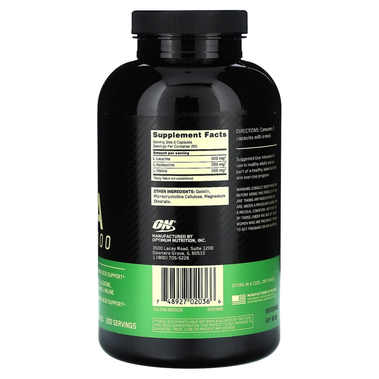 Optimum Nutrition, BCAA 1000, 1000 мг, 400 капсул (500 мг в 1 капсуле)