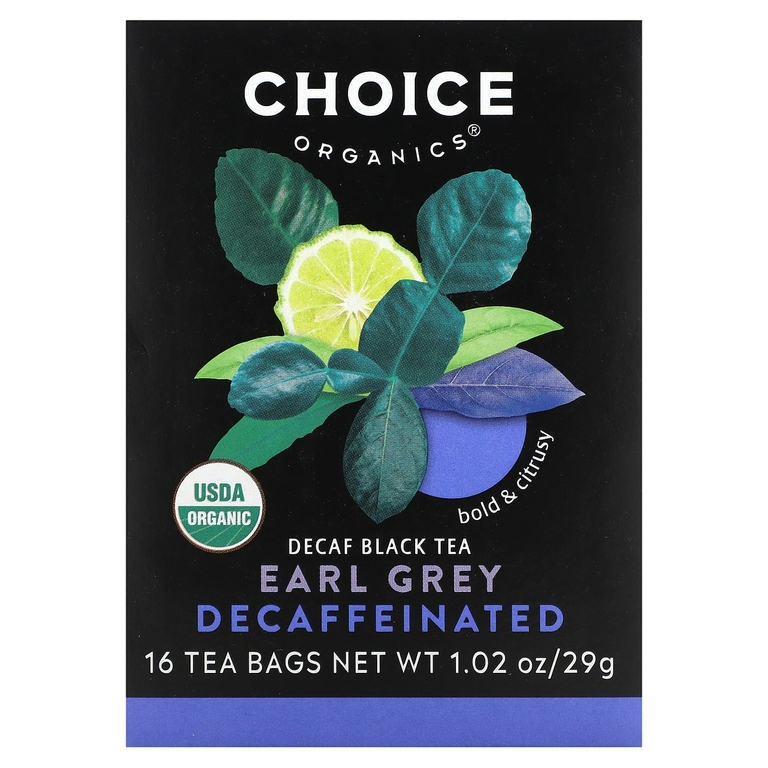 Choice Organic Teas, Черный чай без кофеина, Эрл Грей, 16 чайных пакетиков, 29 г (1,02 унции)