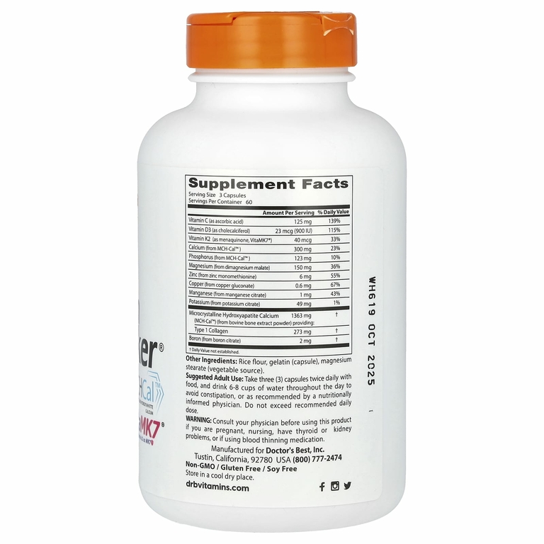 Doctor's Best, Calcium Bone Maker, комплекс с MCHCal и VitaMK7, 180 капсул