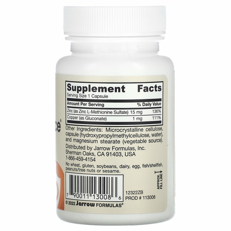 Jarrow Formulas, Zinc Balance, веганская добавка, 100 растительных капсул