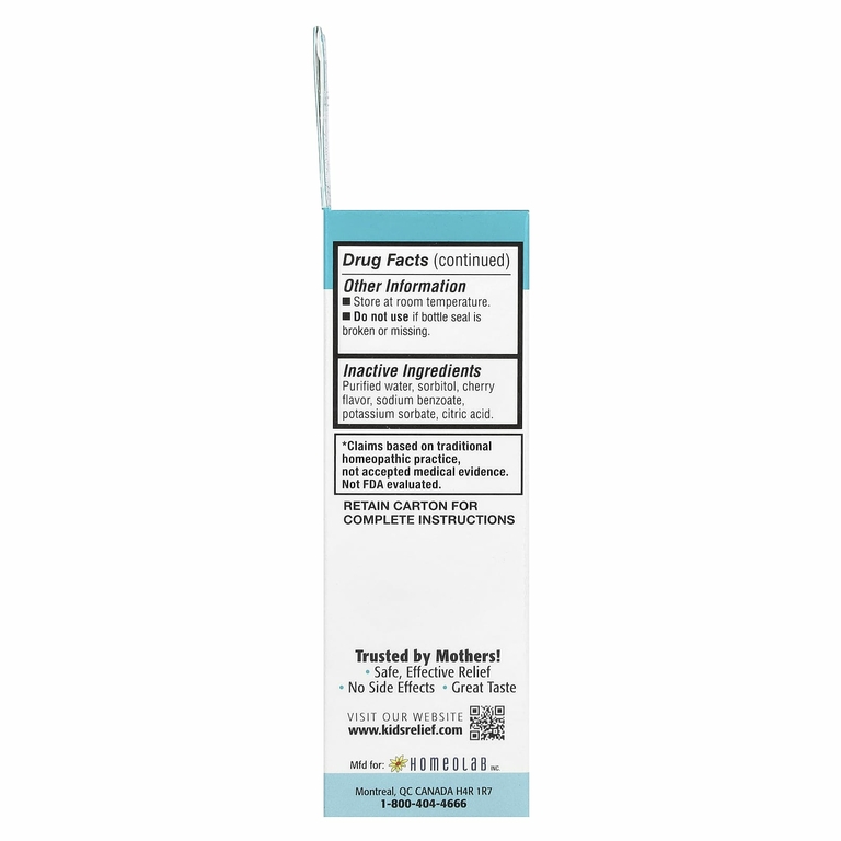 Homeolab USA, Kids Relief, жидкость для перорального применения от боли и лихорадки, для детей 0–12 лет, со вкусом вишни, 25 мл (0,85 жидк. унц.)