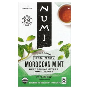 Numi Tea, Organic Herbal Teasan, марокканская мята, без кофеина, 18 чайных пакетиков, 39,6 г (1,40 унции) (Товар снят с продажи) 