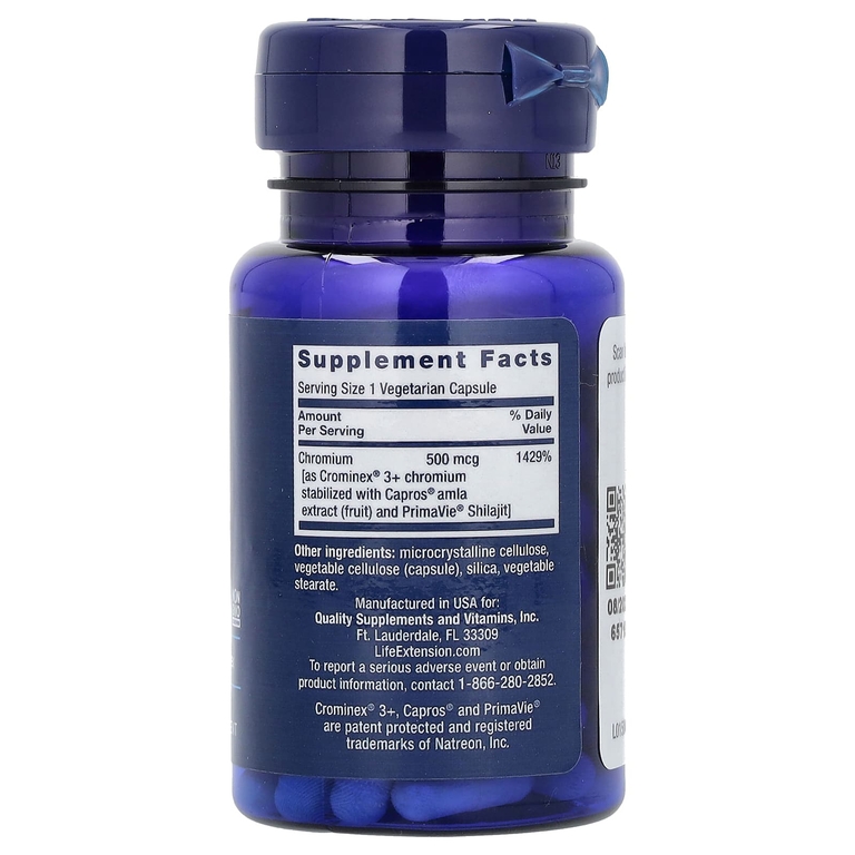 Life Extension, оптимизированный хром с Crominex 3+, 500 мкг, 60 вегетарианских капсул