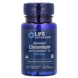Life Extension, оптимизированный хром с Crominex 3+, 500 мкг, 60 вегетарианских капсул