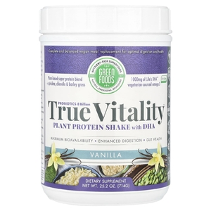 Green Foods, True Vitality, растительный протеиновый коктейль с ДГК, ваниль, 714 г (25,2 унции)