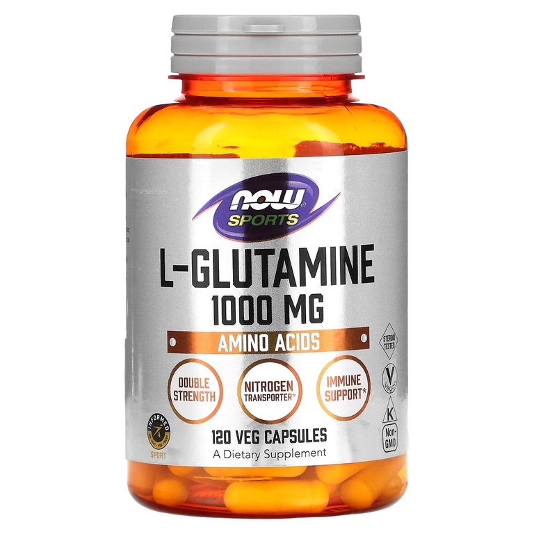 NOW Foods, Sports, L-глутамин, двойная сила, 1000 мг, 120 вегетарианских капсул