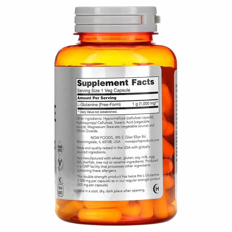 NOW Foods, Sports, L-глутамин, двойная сила, 1000 мг, 120 вегетарианских капсул