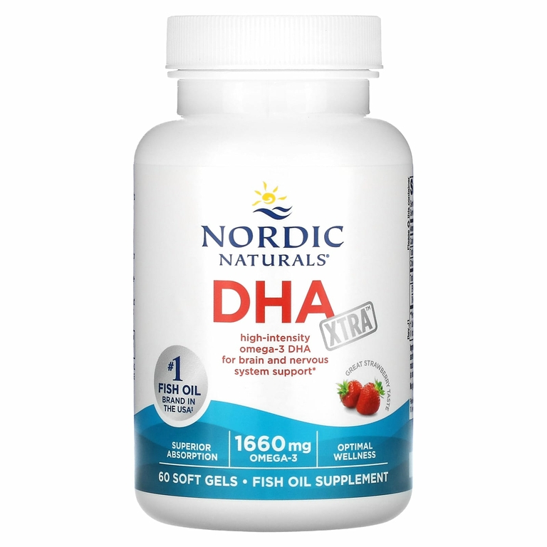 Nordic Naturals, DHA Xtra, клубничный вкус, 60 капсул
