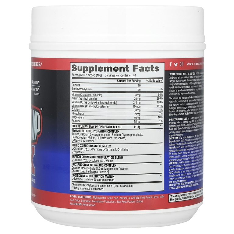 Gaspari Nutrition, SuperPump Max, фруктовый пунш, 640 г (1,41 фунта)