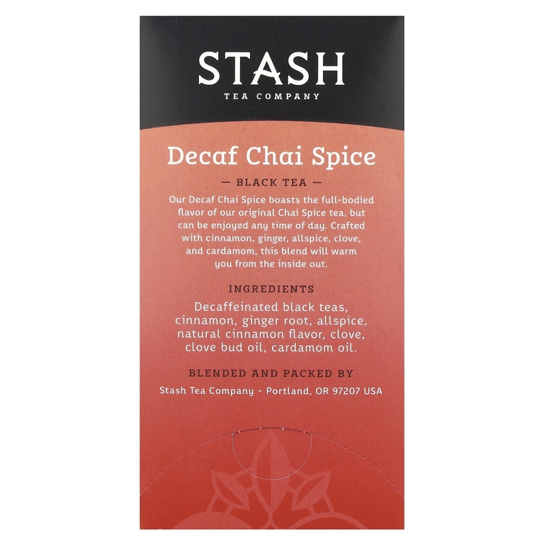 Stash Tea, Black Tea, чай без кофеина со специями, 18 чайных пакетиков, 33 г (1,1 унции)