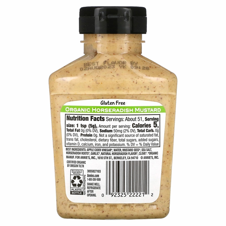 Annie's Naturals, органический продукт, горчица с хреном, 255 г (9 унций)