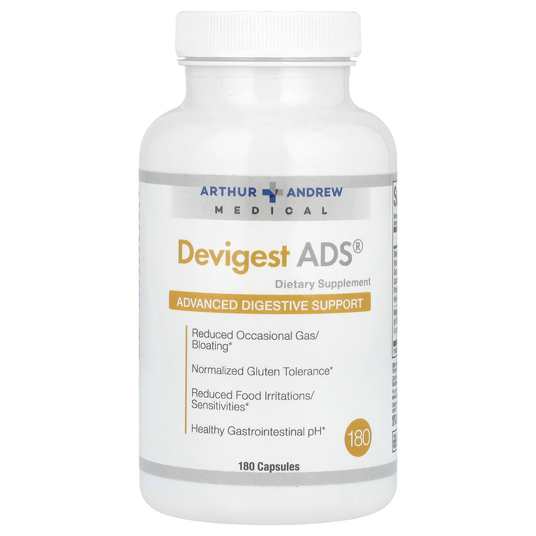 Arthur Andrew Medical, Devigest ADS, усовершенствованное средство для поддержки пищеварения, 400 мг, 180 капсул