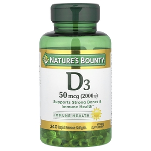 Nature's Bounty, D3, 50 мкг (2000 МЕ), 240 капсул с быстрым высвобождением