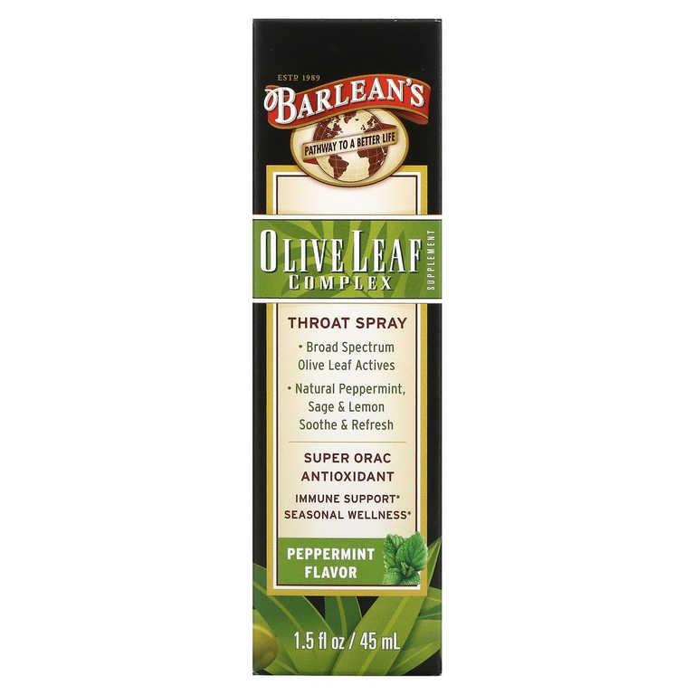 Barlean's, Olive Leaf Complex, спрей для горла на основе оливковых листьев, со вкусом перечной мяты, 45 мл (1,5 жидк. унции)