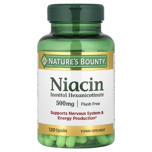 Nature's Bounty, Ниацин, без смыва, 500 мг, 120 капсул