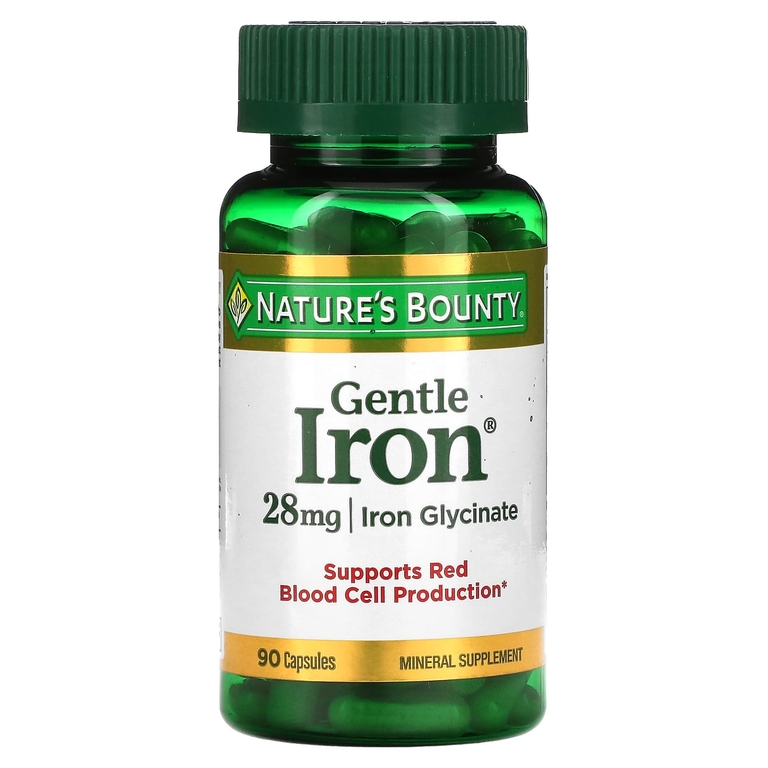 Nature's Bounty, Gentle Iron, железо, 28 мг, 90 капсул