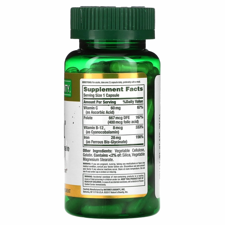 Nature's Bounty, Gentle Iron, железо, 28 мг, 90 капсул