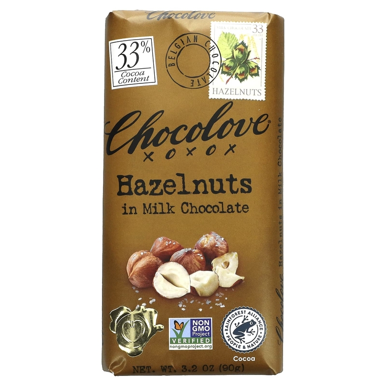Chocolove, Молочный шоколад с фундуком, 33% какао, 90 г (3,2 унции)