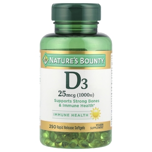 Nature's Bounty, D3, 25 мкг (1000 МЕ), 250 мягких таблеток ускоренного высвобождения